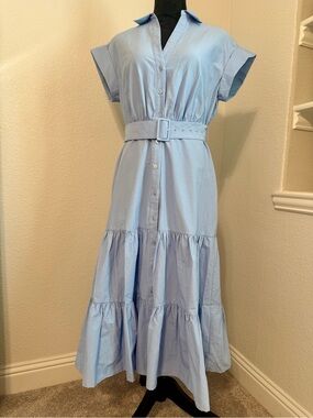 LENU Light Blue Belted Tiered Maxi Dress